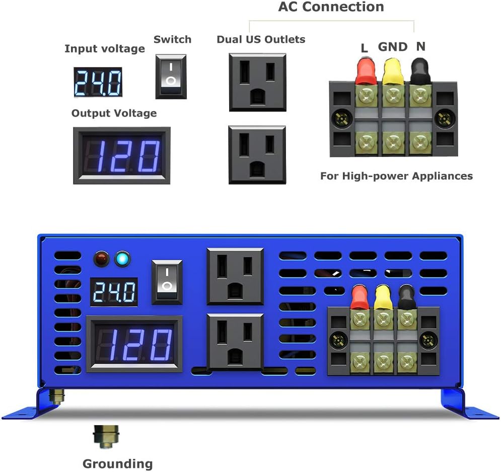 2000 Watt Pure Sine Wave Inverter 24V DC to AC 120V T252454