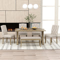 Natural 6 Piece Wood Dining Table Set with Bench and 4 Upholstered Chairs R653