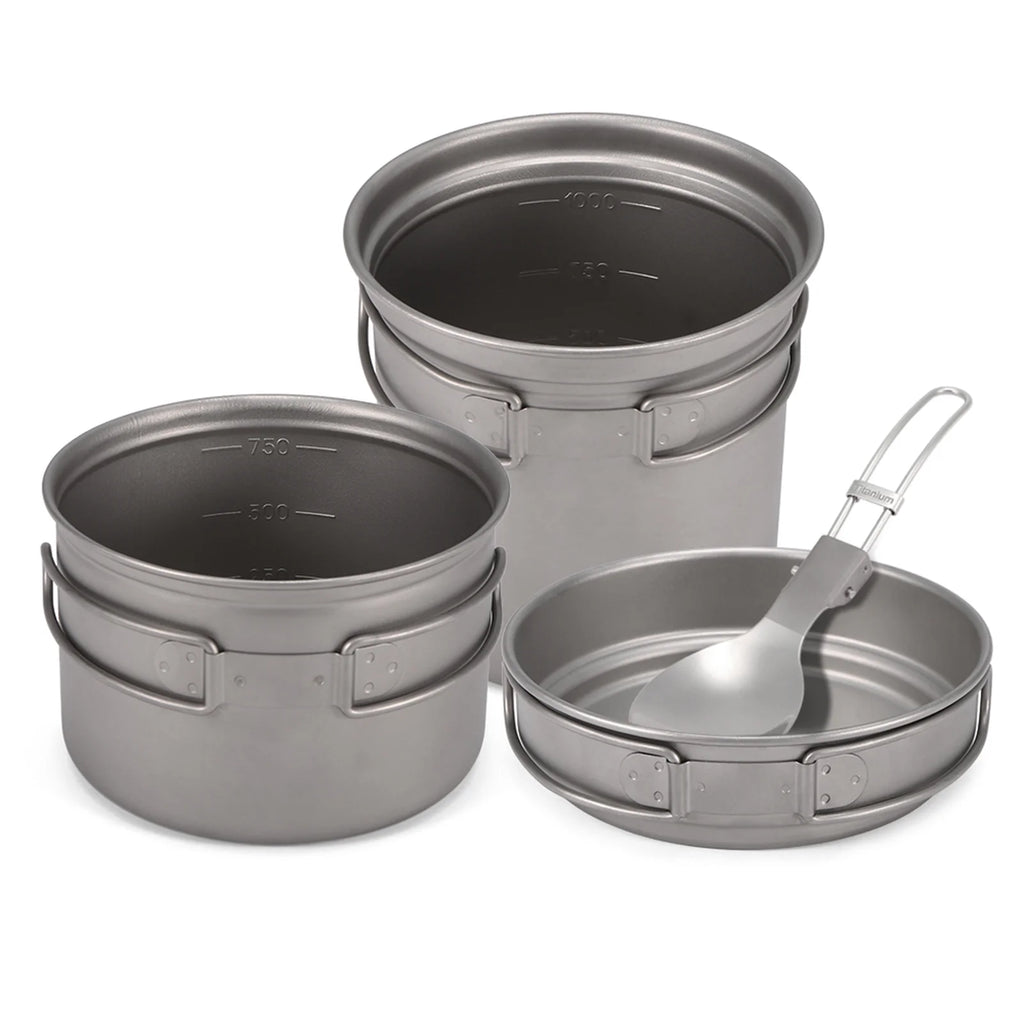 Titanium Cookware Set 1000ml 750ml Pot Pan Spoon Set K148
