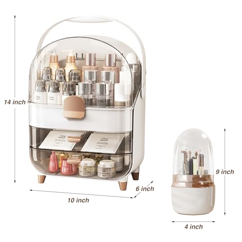 White 15" L×8.5"W×12"H Desktop Makeup Box with Drawers M58495