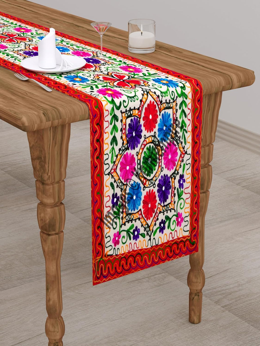 Hand Embroidery Boho Table Runner 18x60 Inch R425274