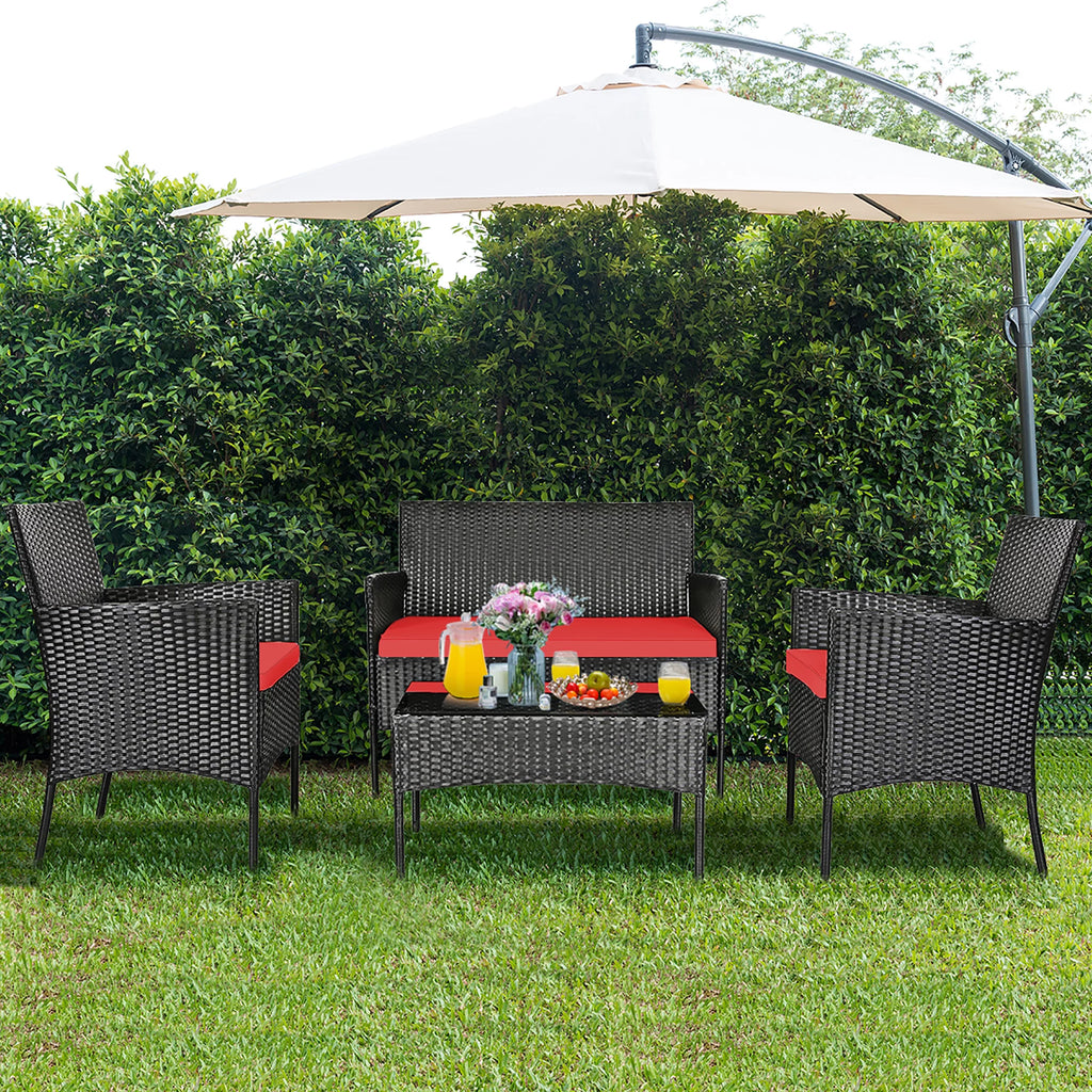 4 Pcs Cushioned Patio Rattan Furniture Set D400