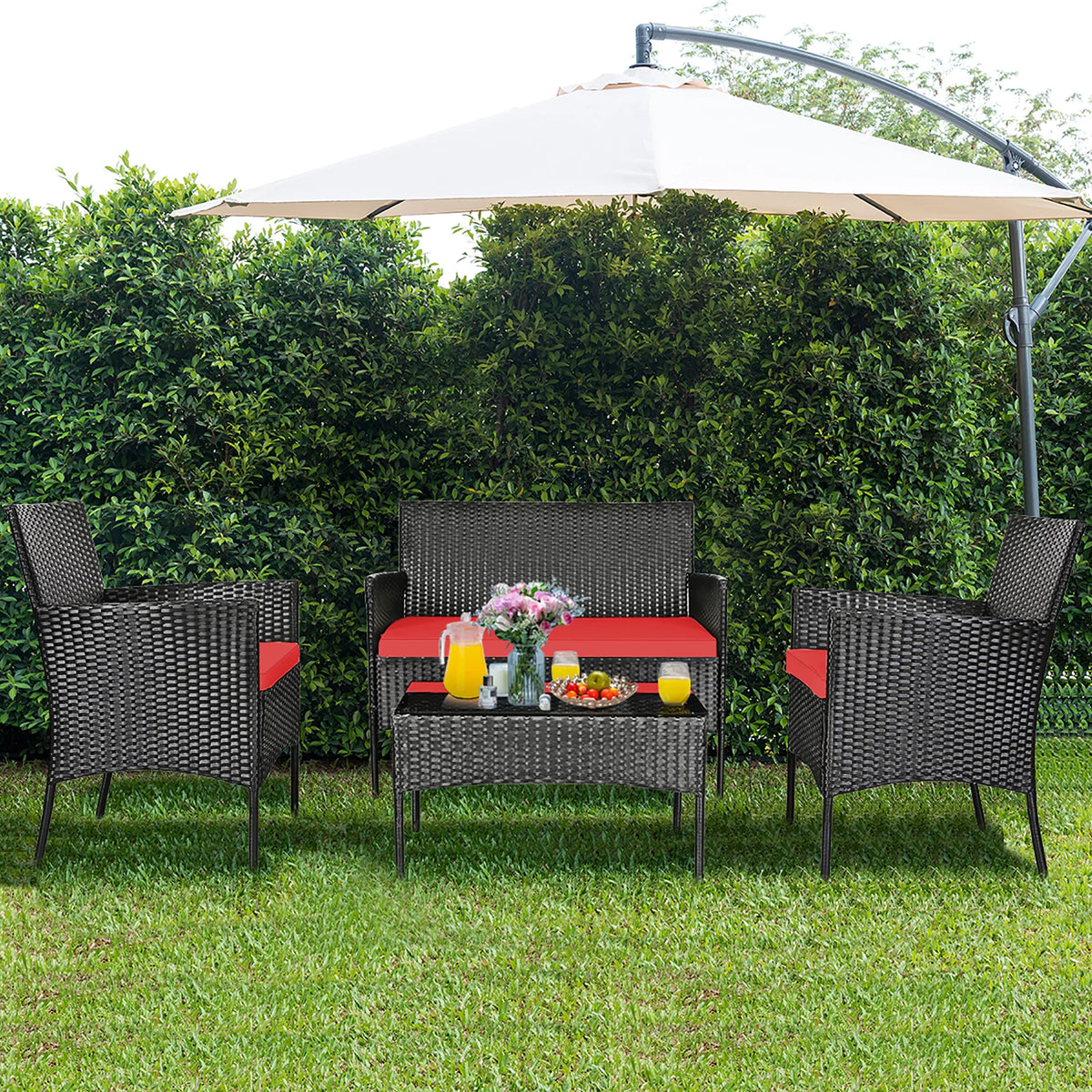 4 Pcs Cushioned Patio Rattan Furniture Set D400