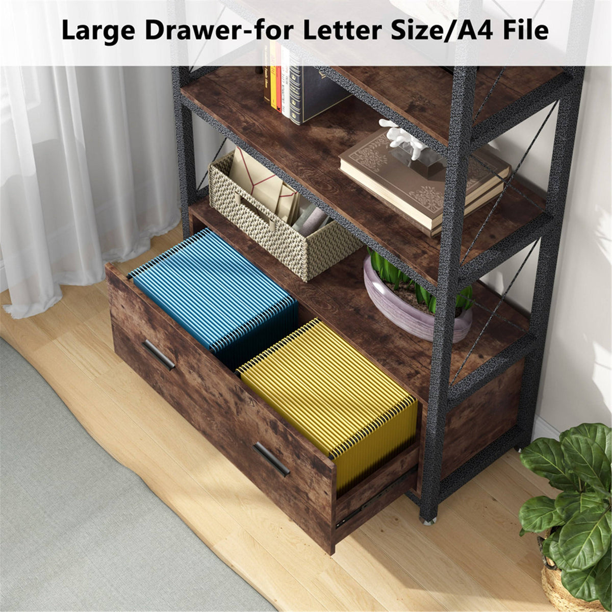 Brown Letter Size A4 Lateral File Cabinet with Drawer F7195