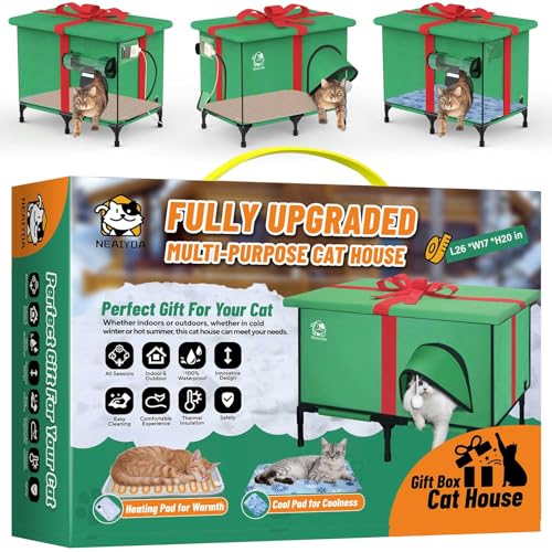 Weatherproof Insulated Outdoor Cat House with Heated Pad and Cooling Pad R975
