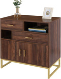 Walnut Wood 2 Doors Accent Storage Cabinet with Drawers and Shelves R494