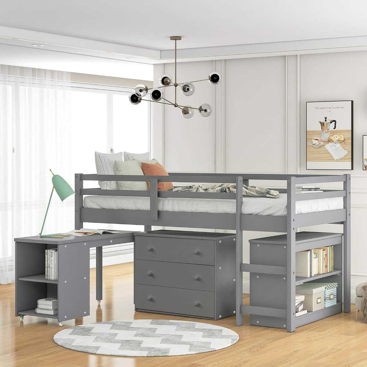 Twin Wood Loft Bed with Storage Drawers X2141