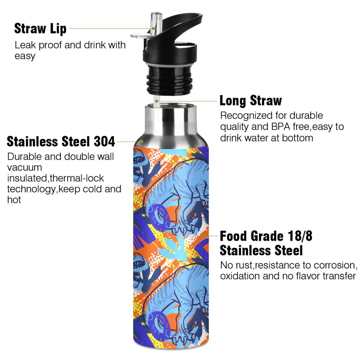 Stainless Steel Insulated Water Bottle with Straw Lid I9415