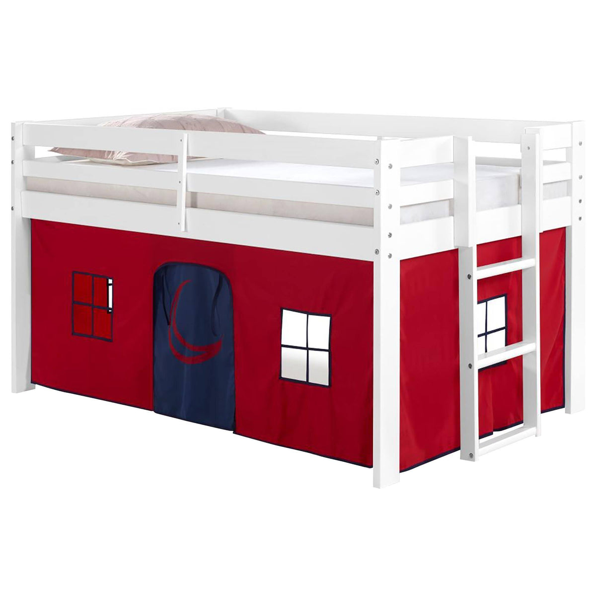 White Twin Junior Loft Bed with Playhouse Tent C492