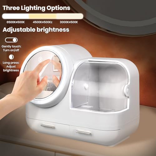 White 15" L×8.5"W×12"H Desktop Makeup Box with Drawers M58495
