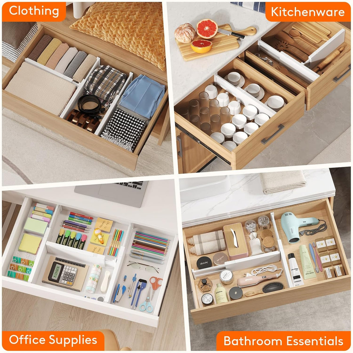 5 Pack Plastic Adjustable Drawer Dividers Z5929
