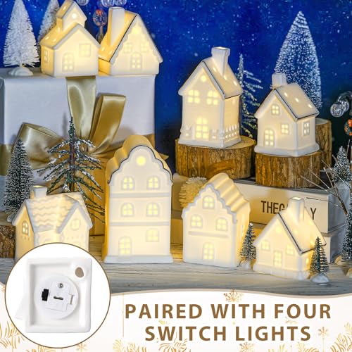 28 Pcs Ceramic LED White Christmas Village Set with Houses, Trees, Lamp Post I702497