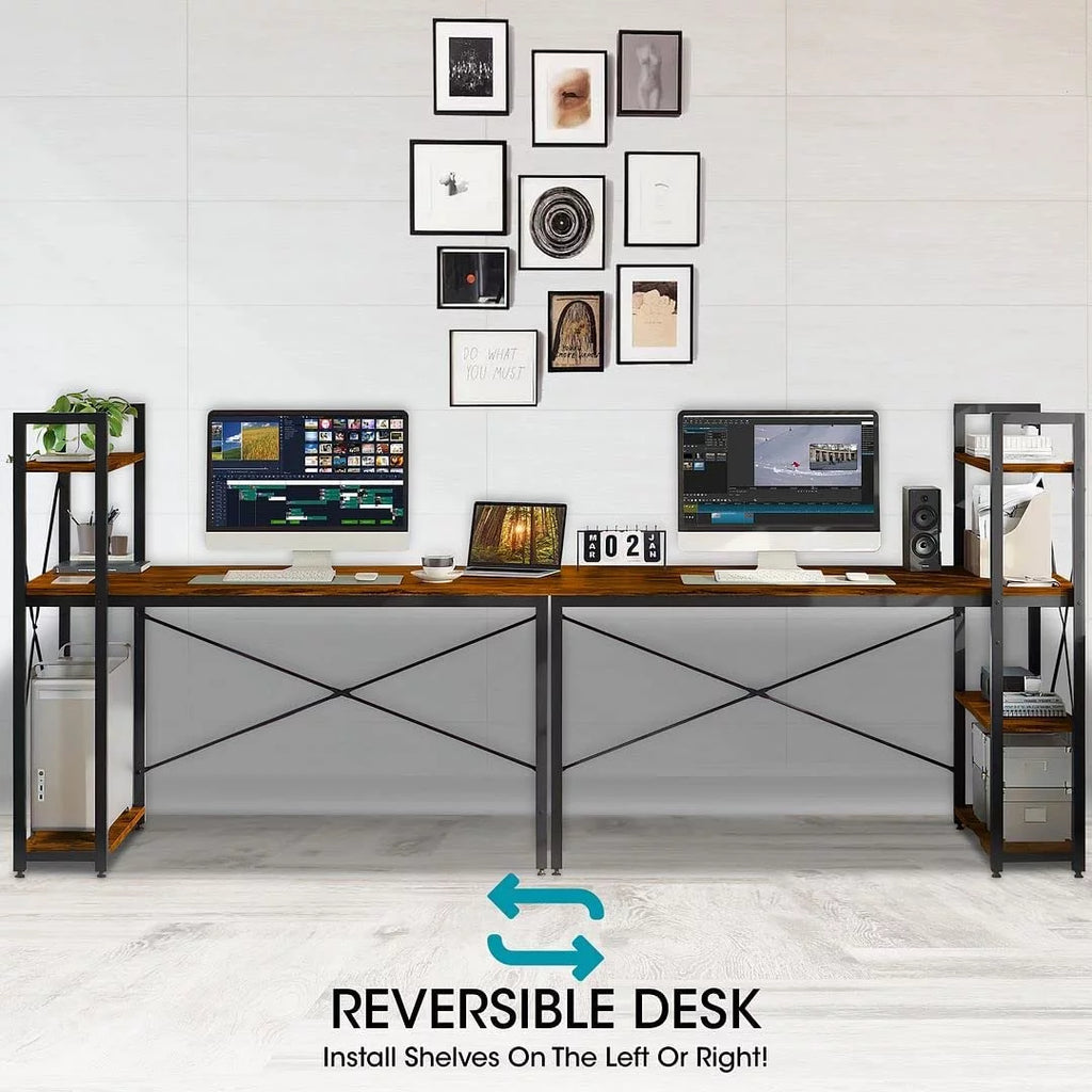 Brown Computer Desk with Shelves X679696