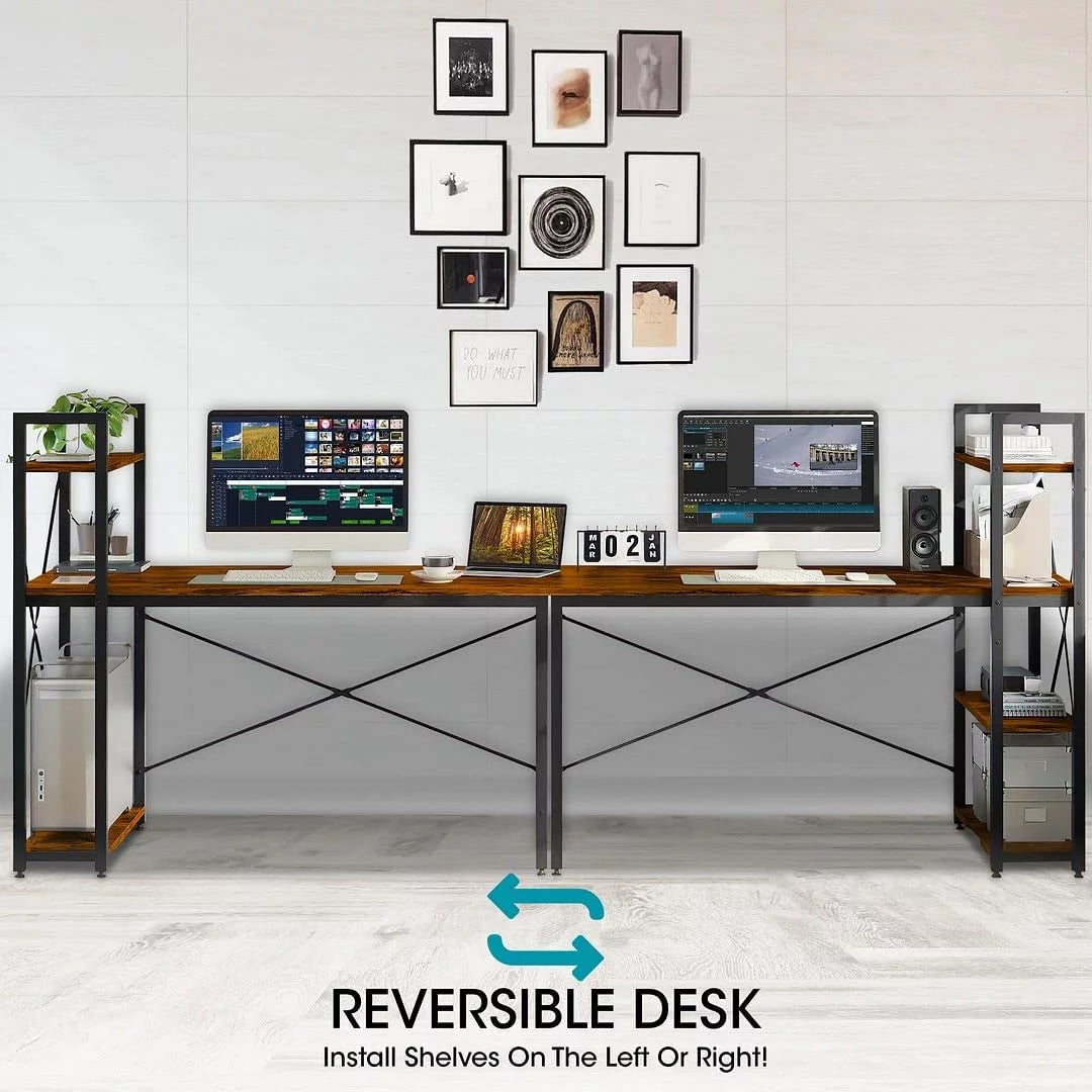 Brown Computer Desk with Shelves X679696