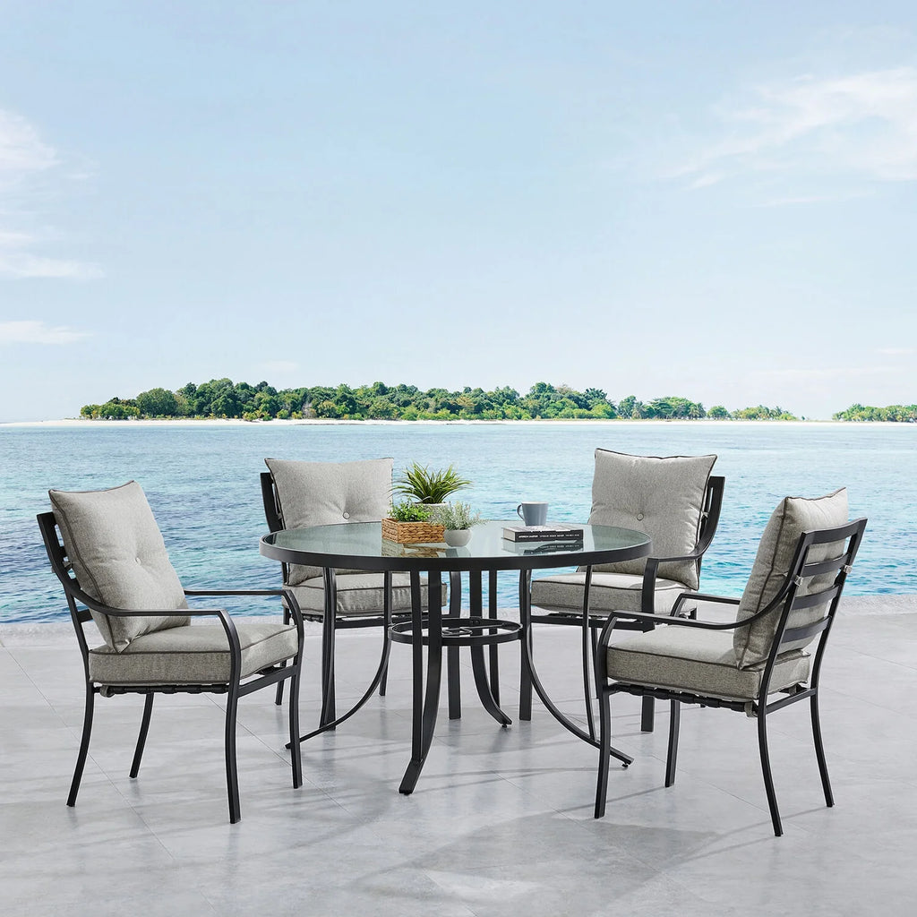 5-Piece Dining Set with 4 Chairs and Round Glass-Top Table B39414