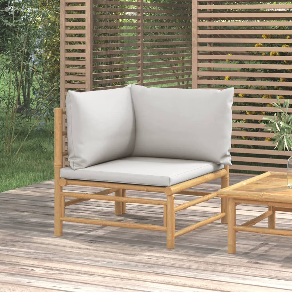Bamboo Patio Corner Sofa with Gray Cushions Q796253