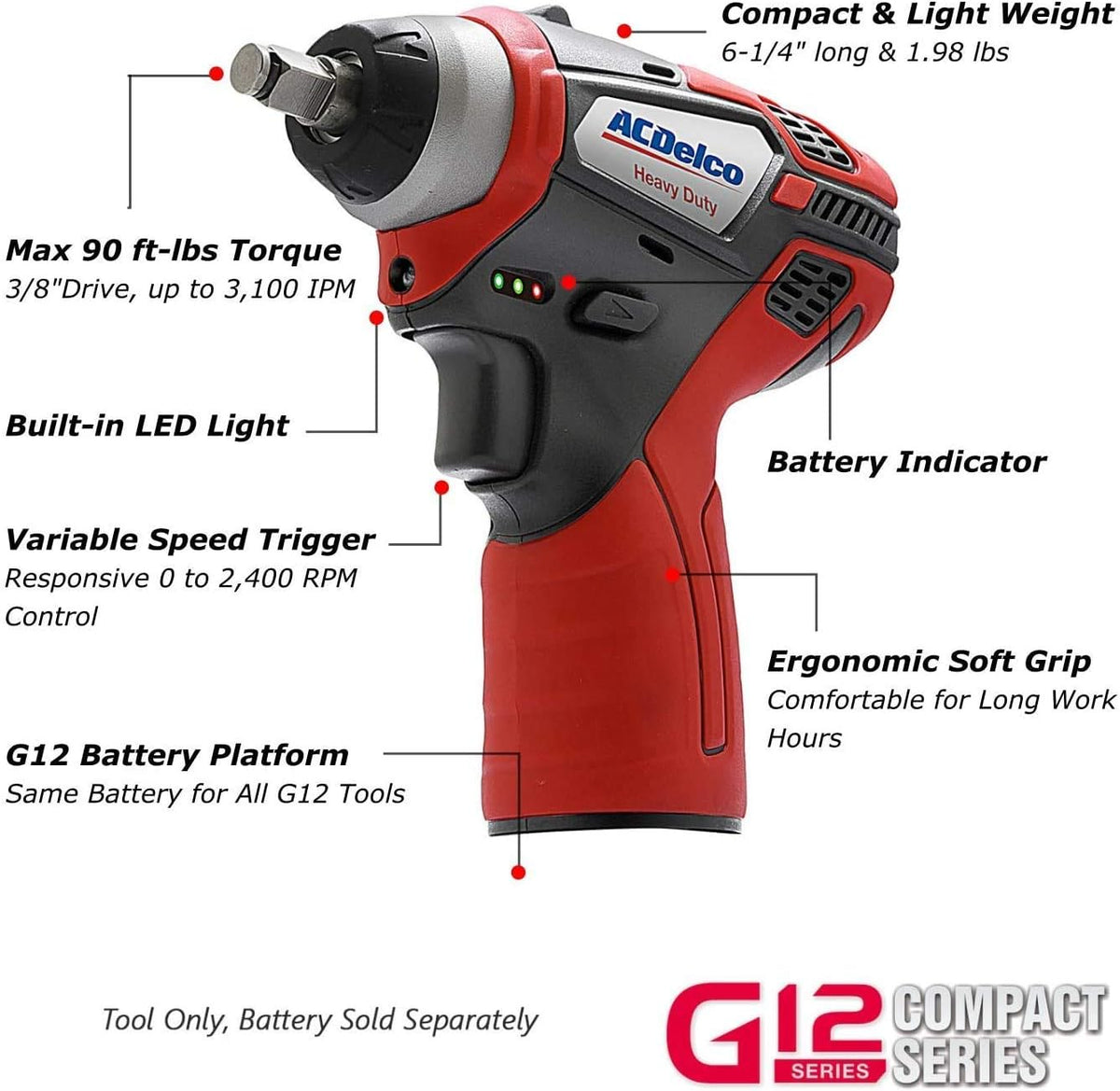 12V Li-ion Cordless 3/8” Ratchet Wrench & Impact Wrench Combo Tool Kit M343
