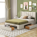 Beige Queen Size Upholstered Platform Bed with 3 Storage Drawers P915