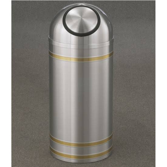 Satin Aluminum Dome Top Waste Receptacle with Brass Bands O8675