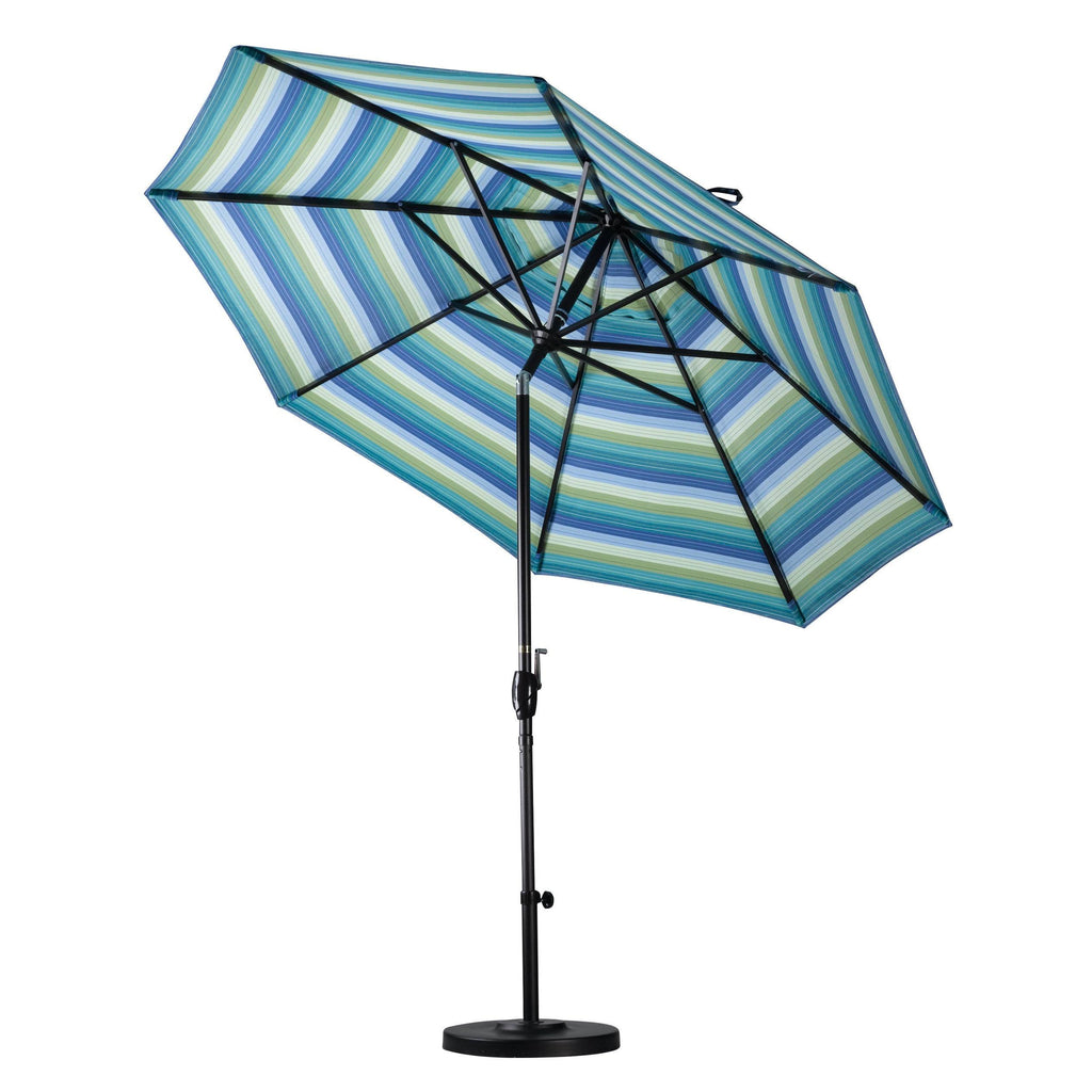 9 ft. Aluminum Market Umbrella Push Tilt Black Olefin Frost Blue W2808