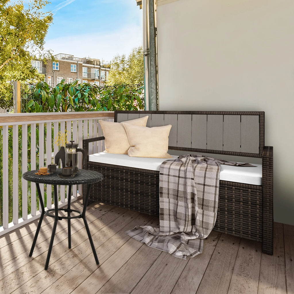 Brown Wicker Outdoor Storage Bench Loveseat U29837