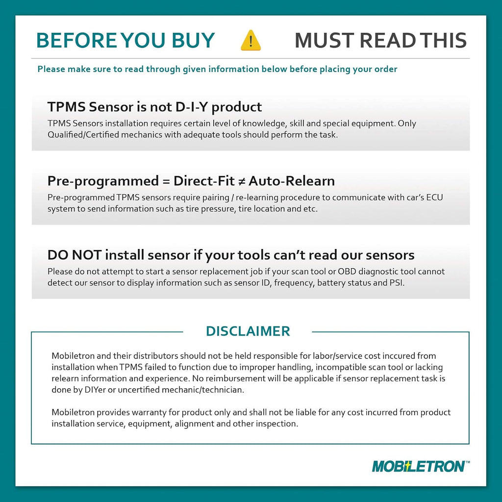 315MHz TPMS Tire Pressure Sensor 4-Pack E1967