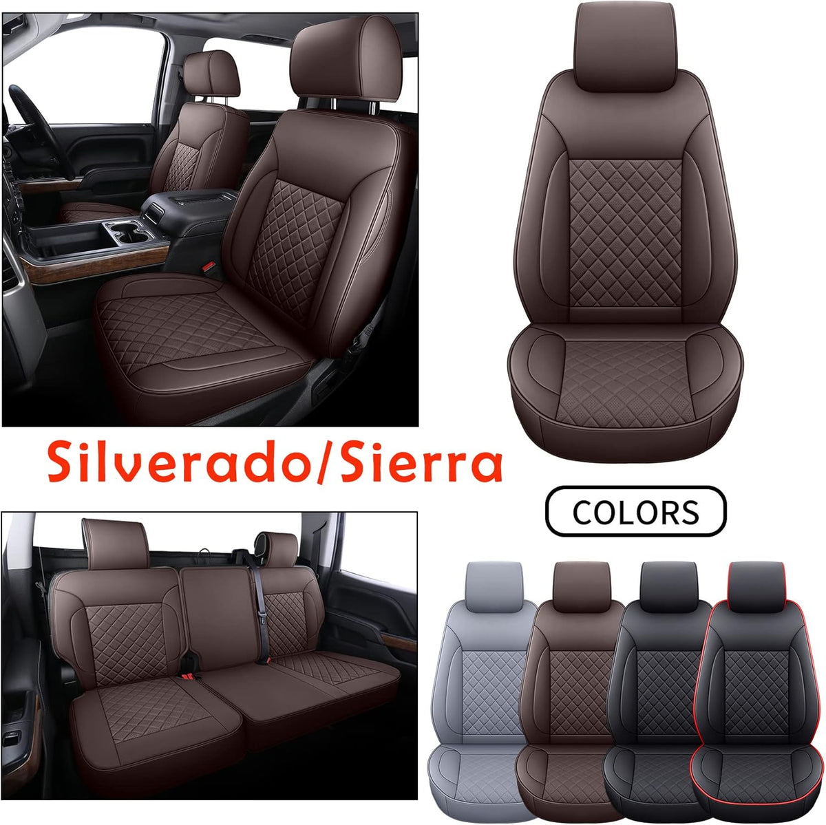 Brown Water Proof Faux Leather Full Set Seat Covers K573765