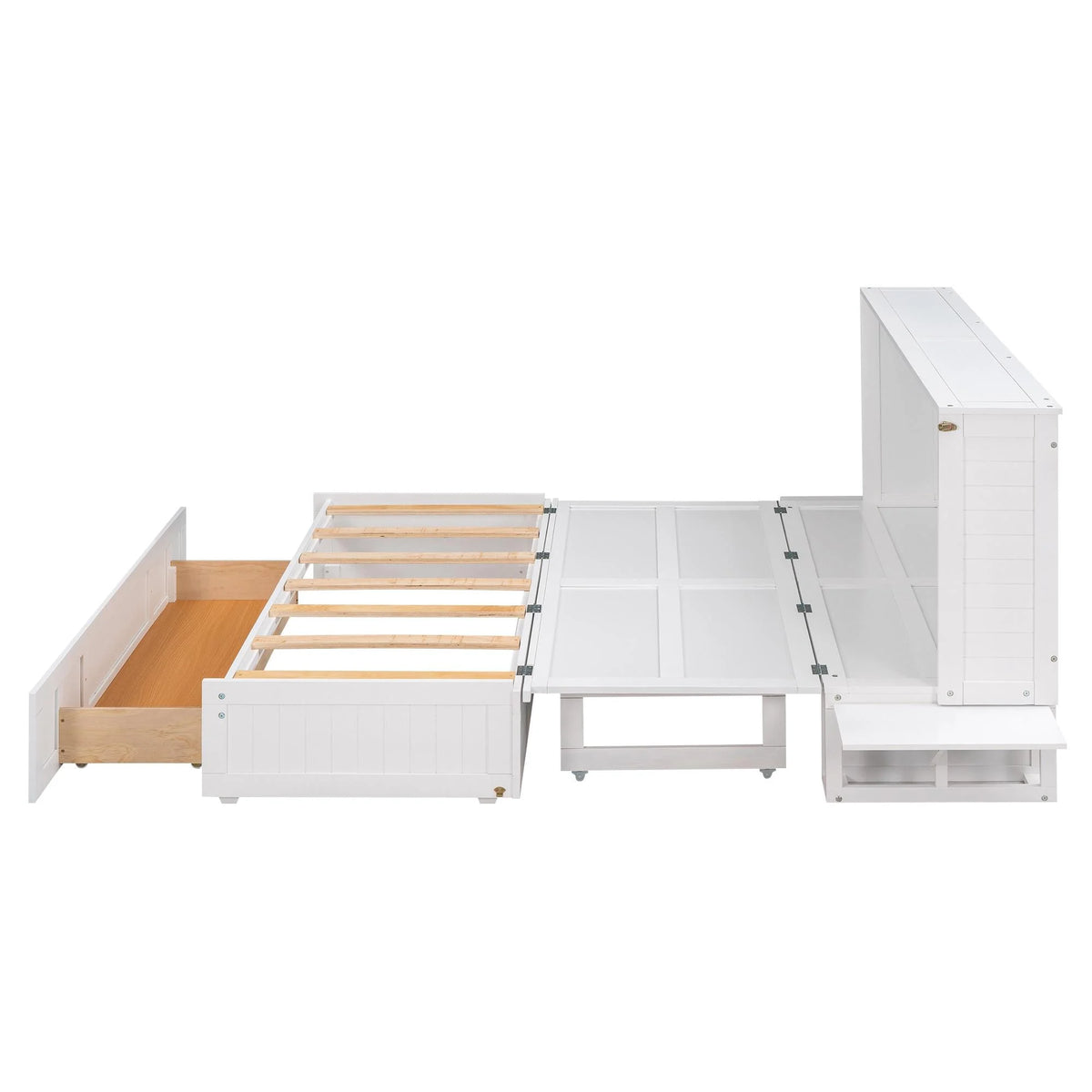 White Queen Size Wood Murphy Bed Cabinet with Storage Drawer P632