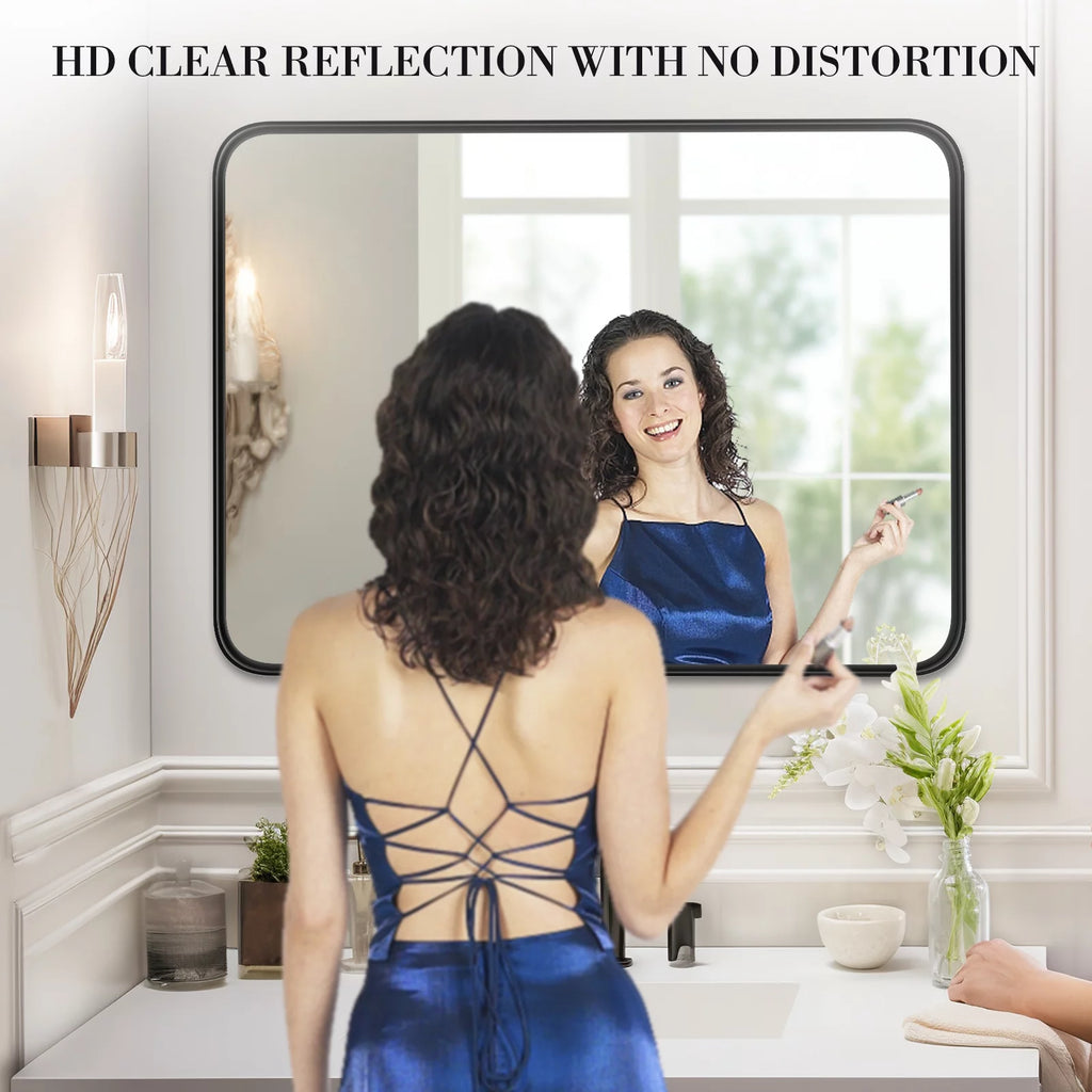 40"x 30" Black Rectangular Metal Frame Wall Mirror J2821