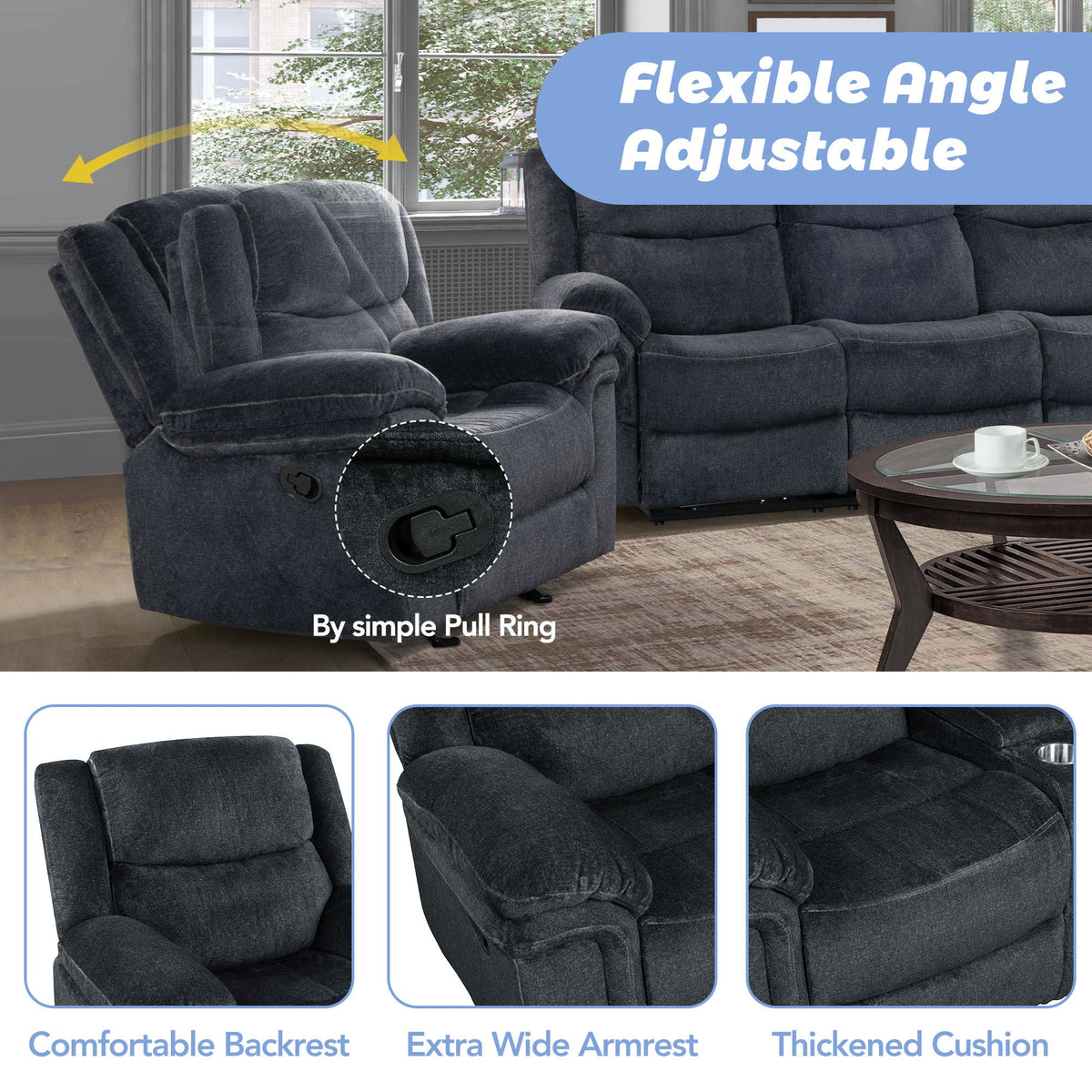 Dark Blue Manual Reclining Sofa I330400
