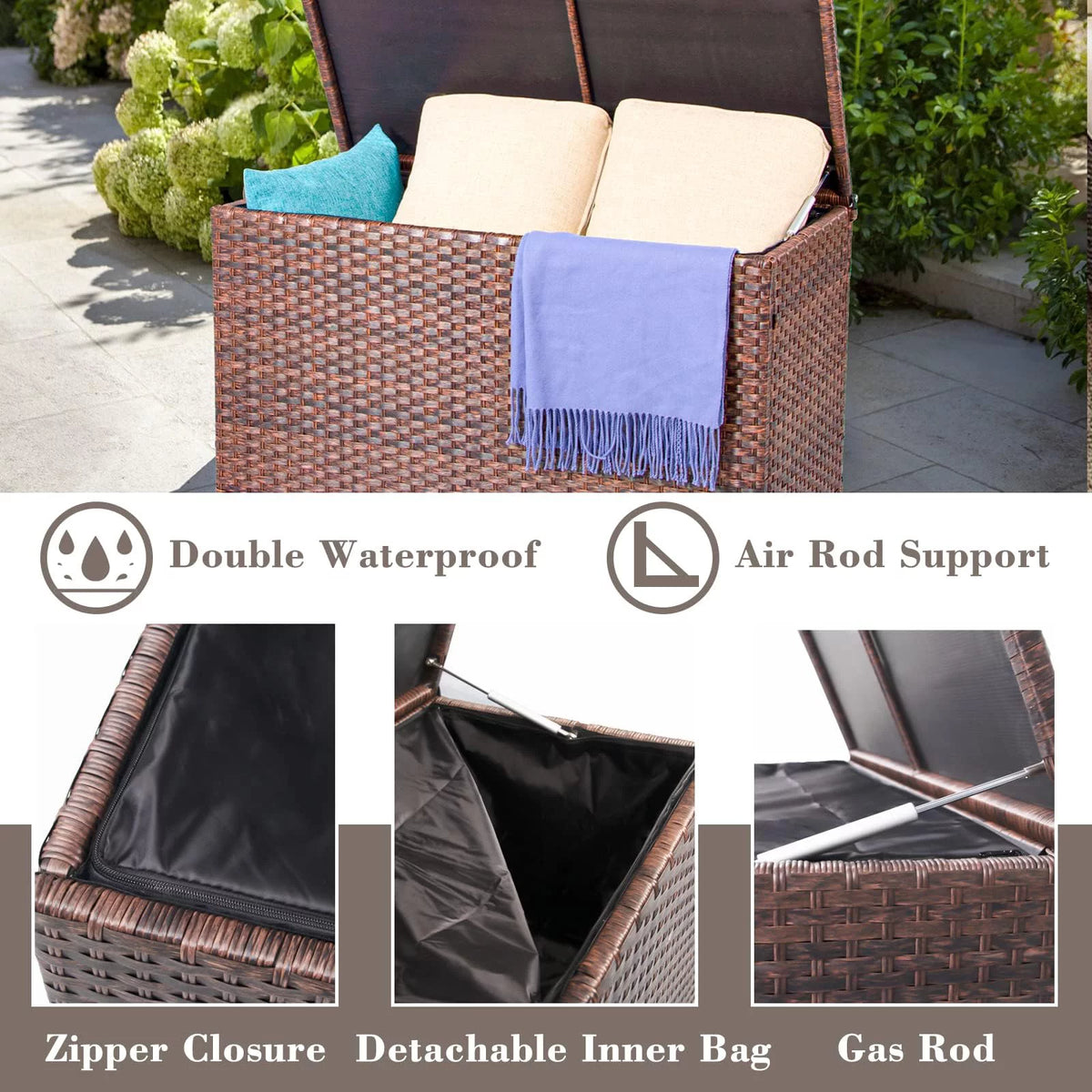 Outdoor Wicker Rattan Storage Box Table 70 Gallon M5339