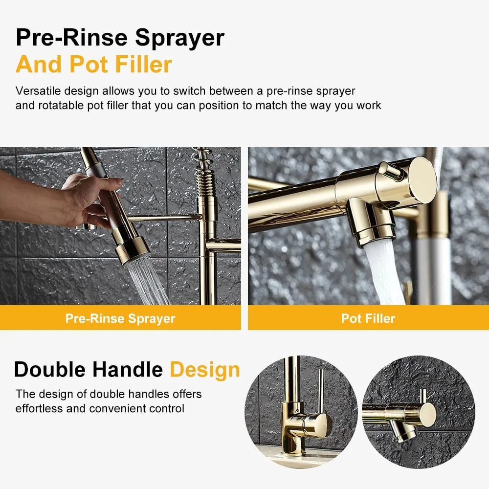 Pull Out Sprayer Kitchen Faucet Solid Brass H5468