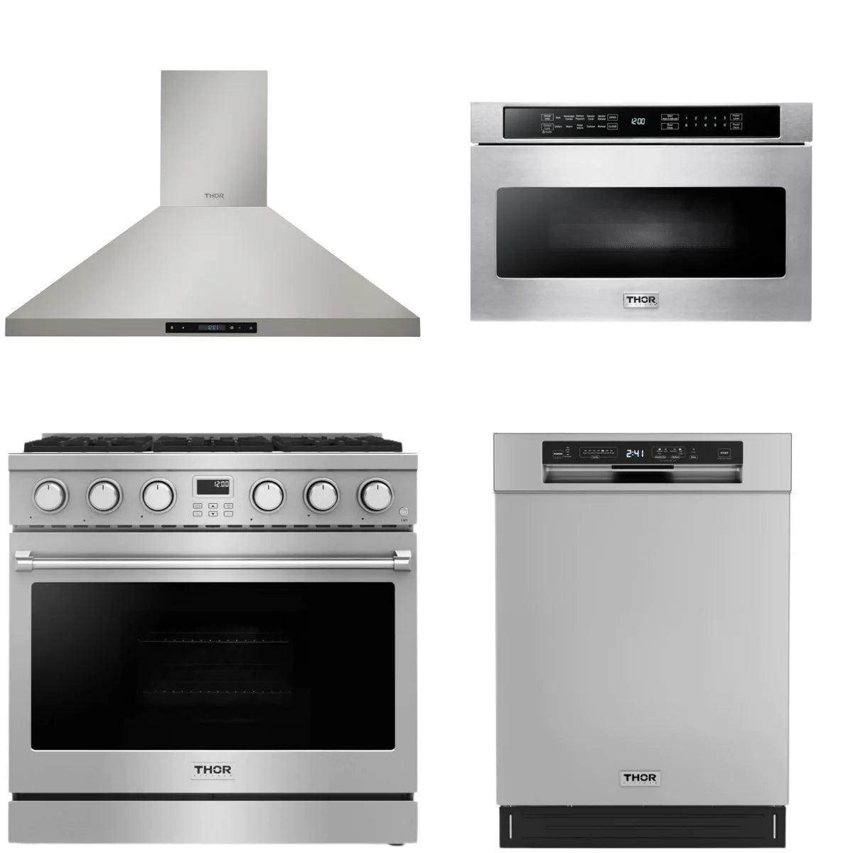 36 Gas Range, Range Hood, Dishwasher and Microwave J4483