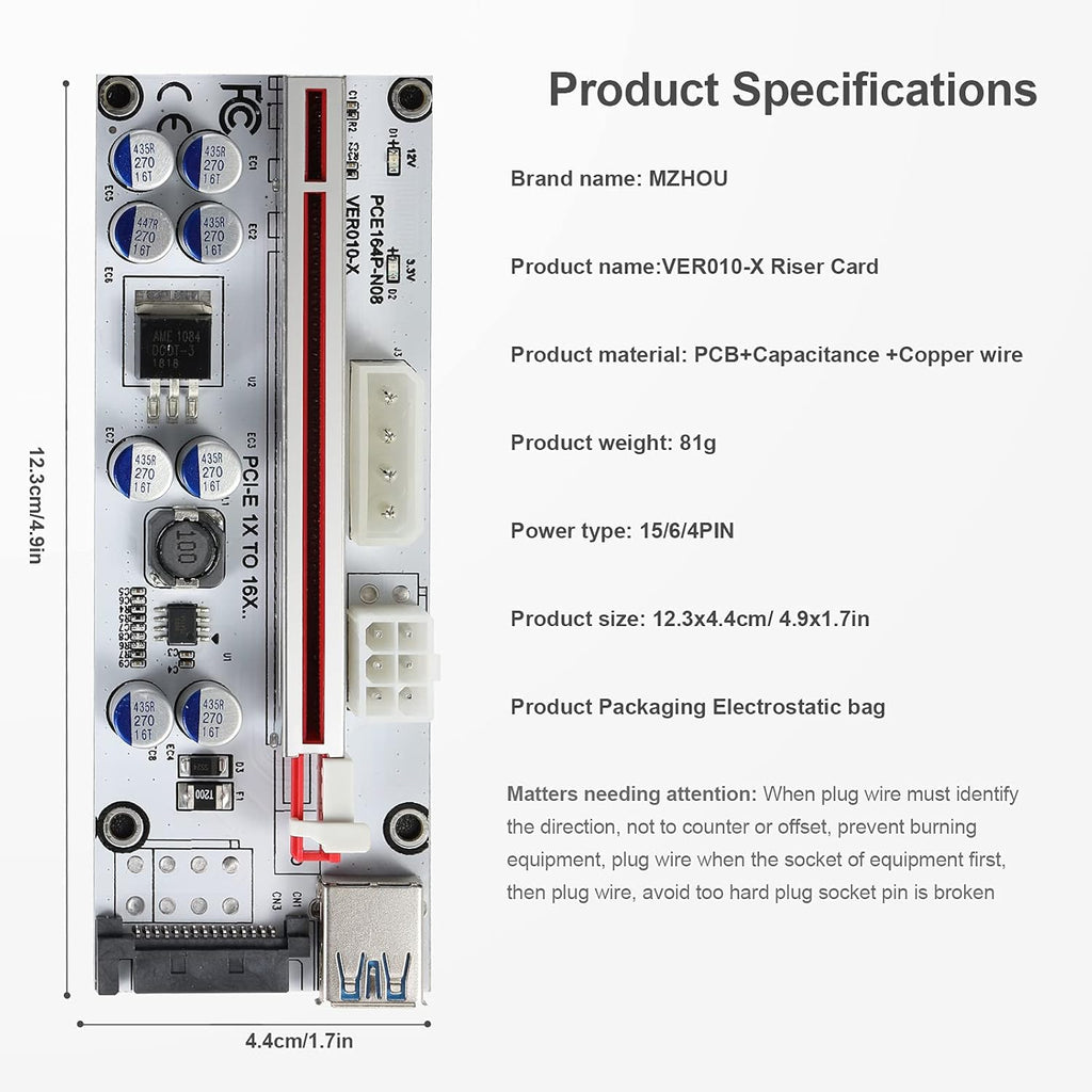 PCI-E 1X to 16X Riser Card with 24in USB 3.0 Extension Cable K268892