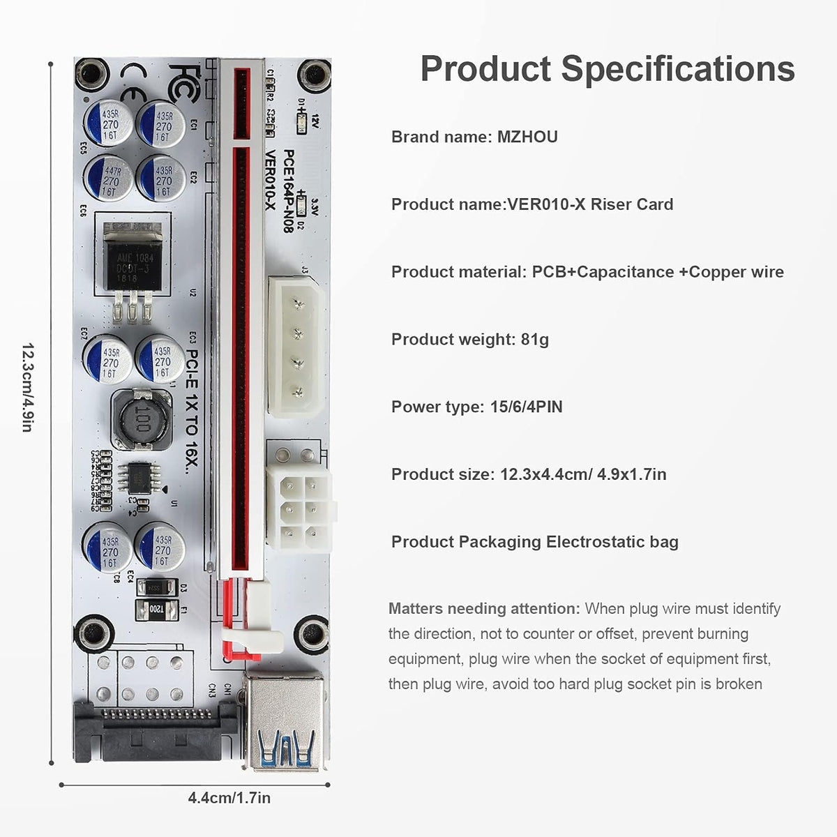 PCI-E 1X to 16X Riser Card with 24in USB 3.0 Extension Cable K268892
