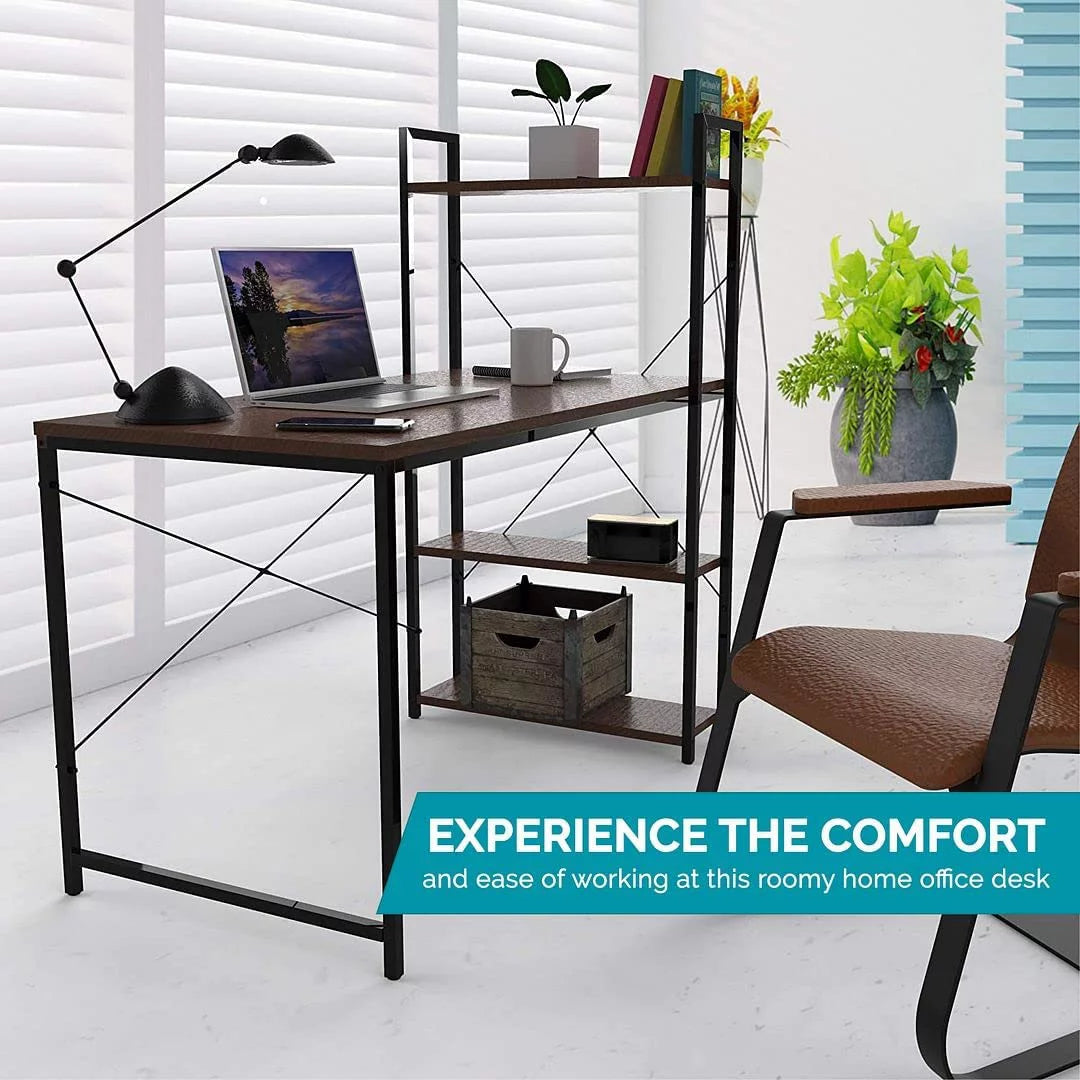 Brown Computer Desk with Shelves X679696