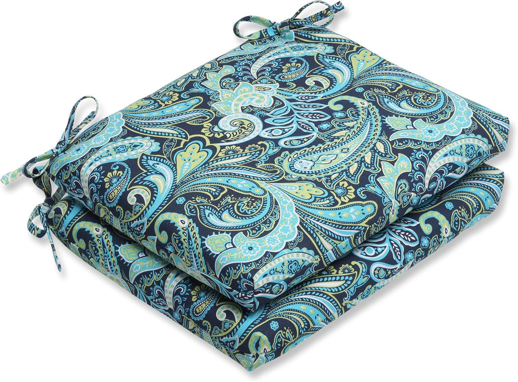 Blue/Green 16" x 18.5" Square Corner Chair Seat Cushion with Ties, 2 Count I3175