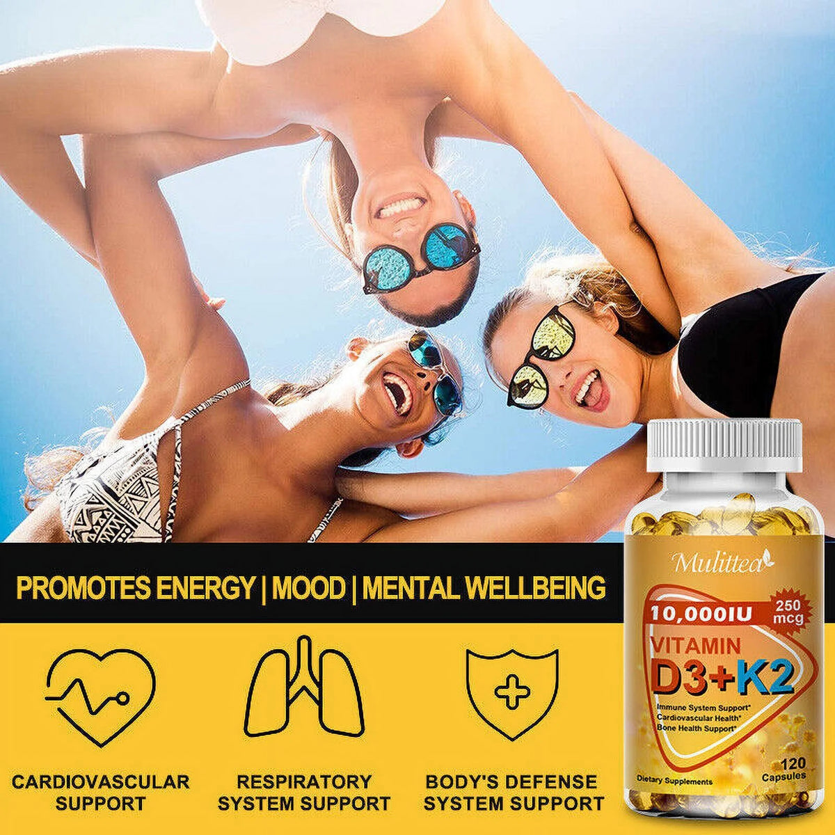 Vitamin K2 (MK7) with D3 10,000 IU 120 Capsules Pack of 2 A861