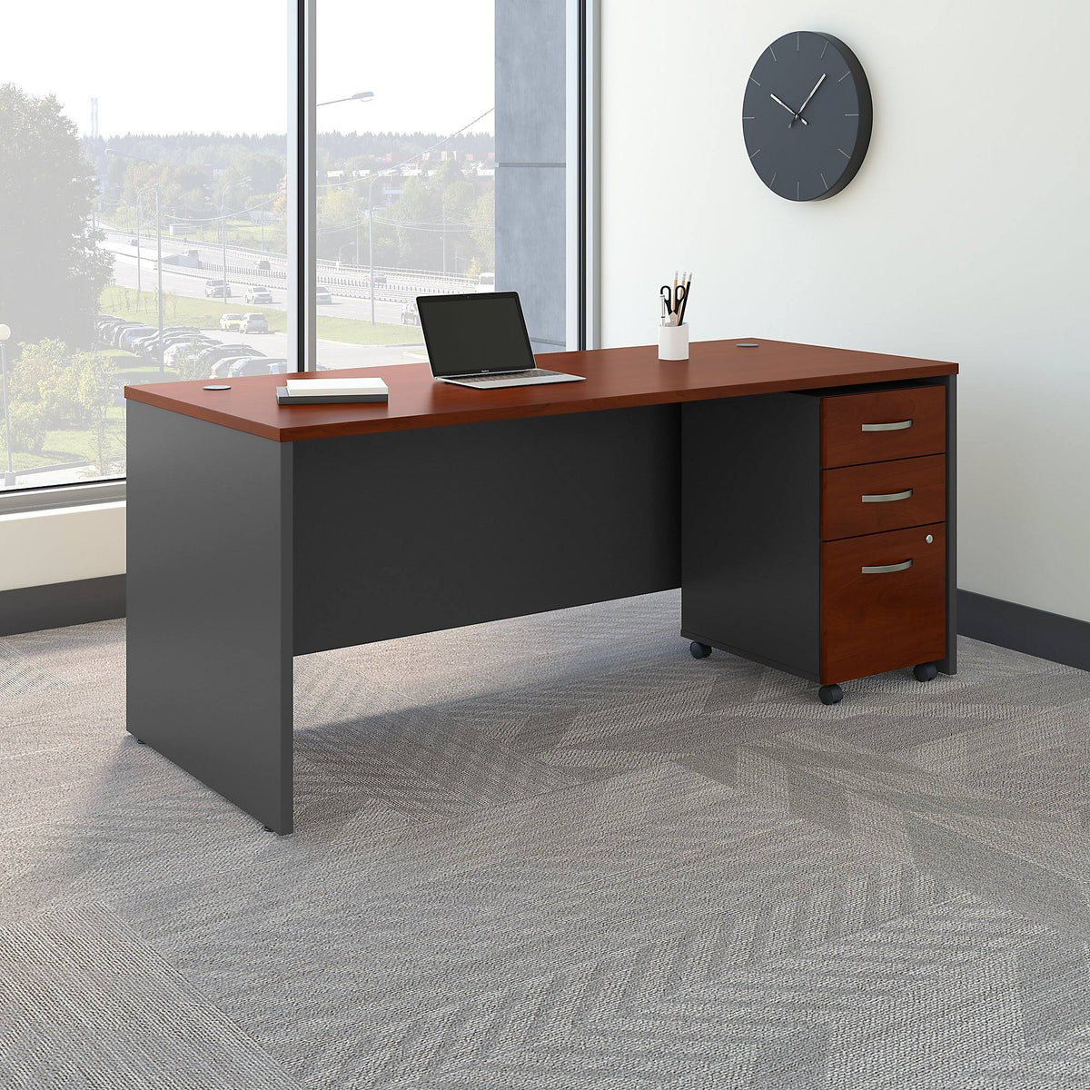 Office Desk with Mobile File Cabinet, 72w x 30D G95053