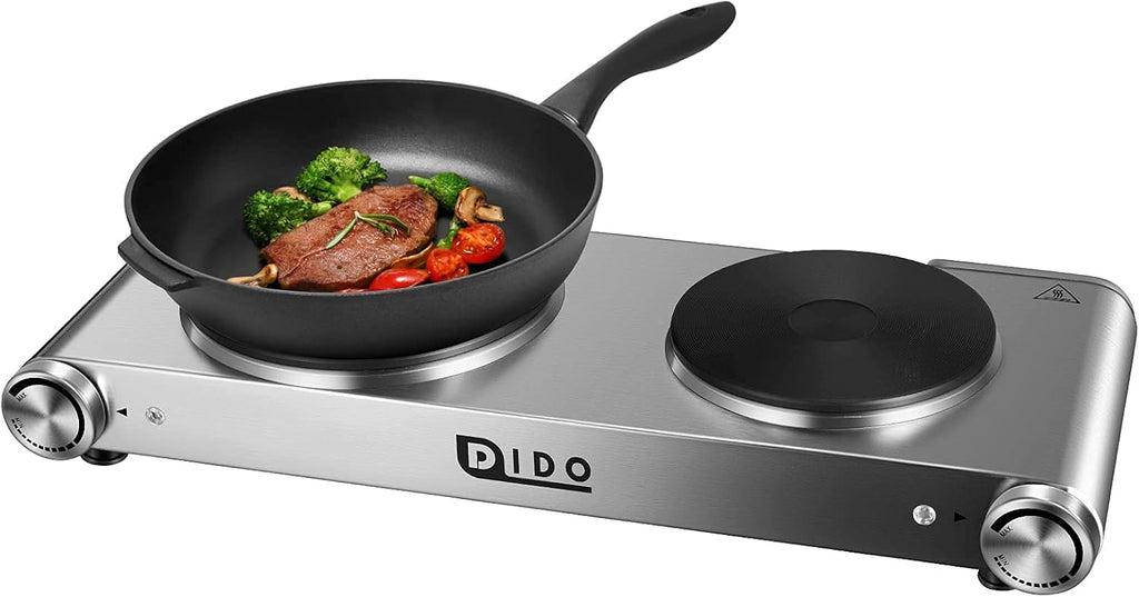 1800W Portable Electric Double Burner Hot Plate with Stainless Steel Cooktop F633