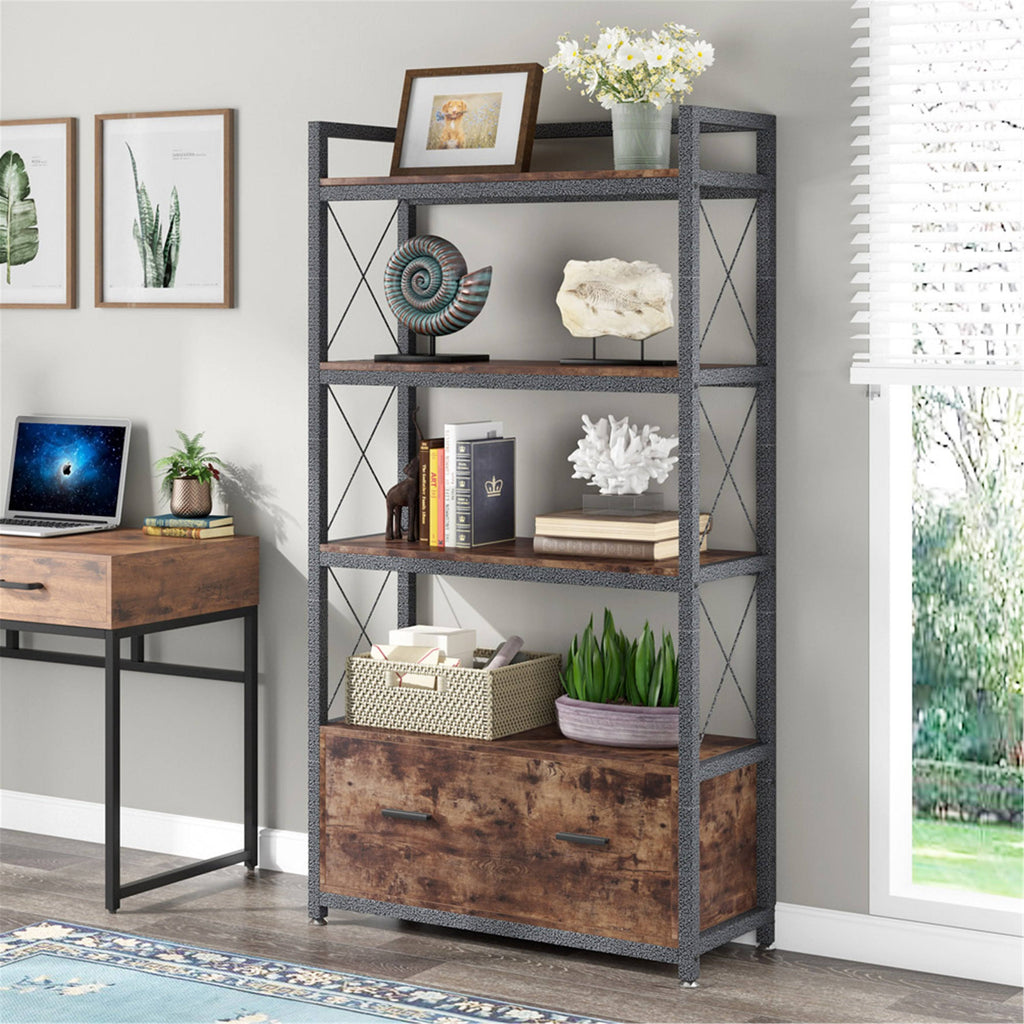 Brown Letter Size A4 Lateral File Cabinet with Drawer F7195