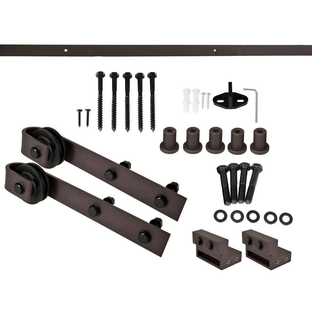 Sage Green Stained Wood Interior Sliding Barn Door with Hardware Kit I231344