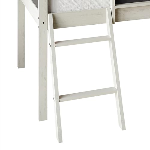 Antique Gray Wood Twin Loft Bed Frame with Slide, Climbing Ladder, Chalkboard, Guardrail B57193
