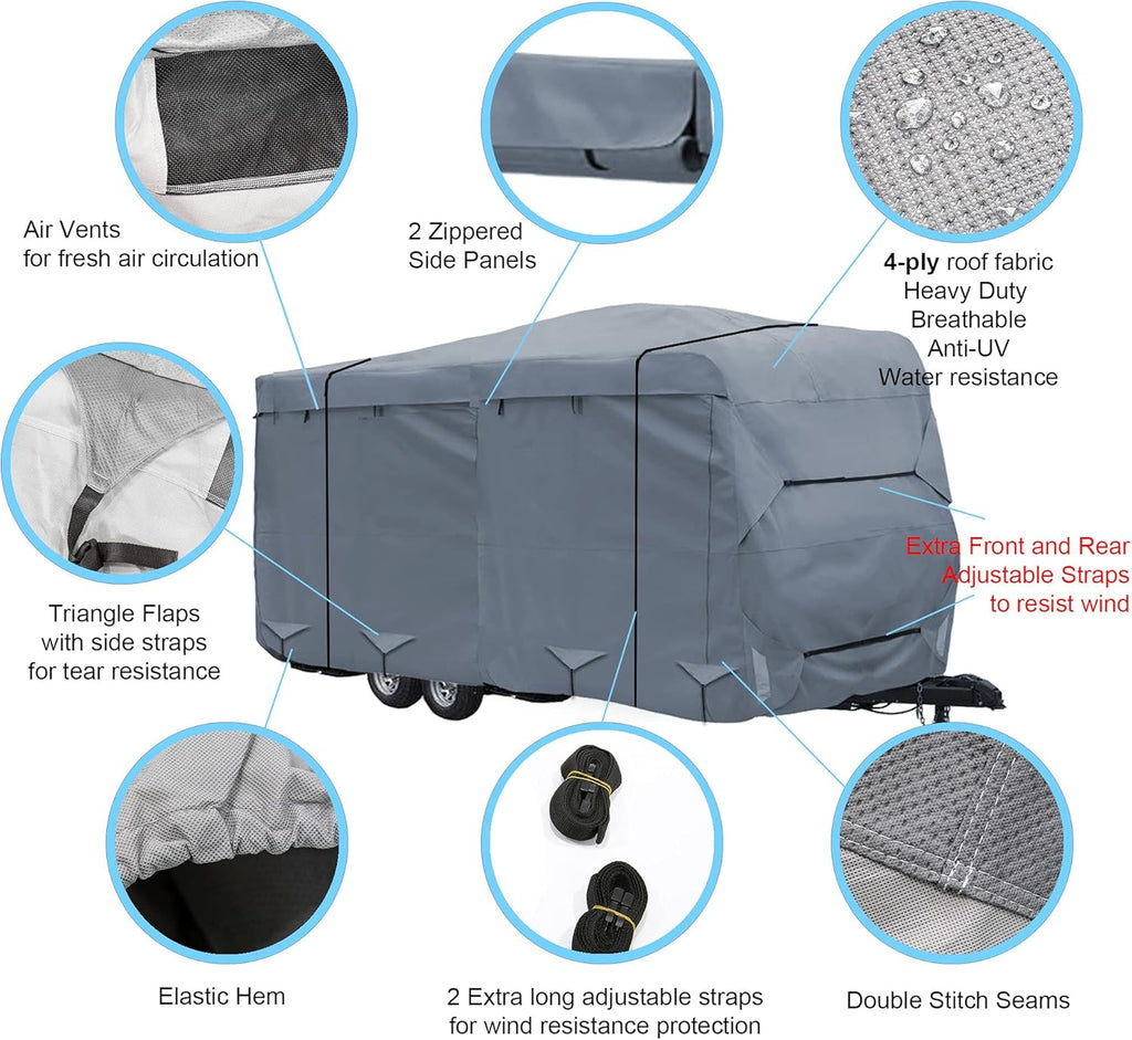 Travel Trailer Camper Cover 17' - 19' Windproof Anti-UV Water-Resistance W407