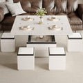 White Lifting Top Coffee Table with Four Stools T189770