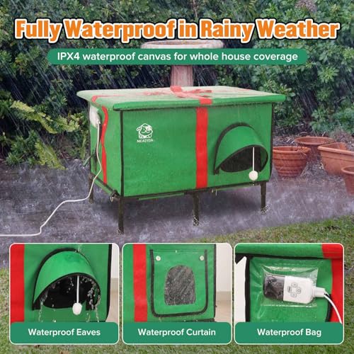 Weatherproof Insulated Outdoor Cat House with Heated Pad and Cooling Pad R975