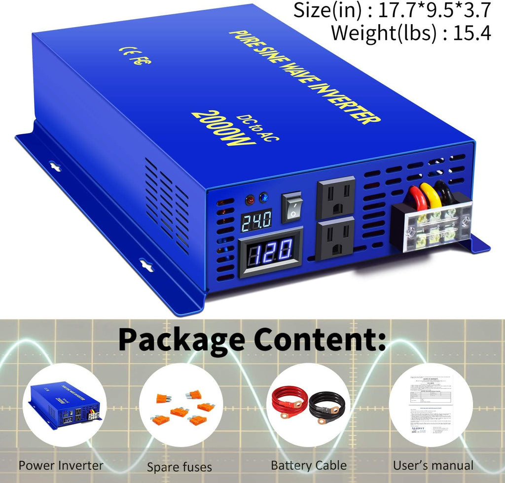 2000 Watt Pure Sine Wave Inverter 24V DC to AC 120V T252454