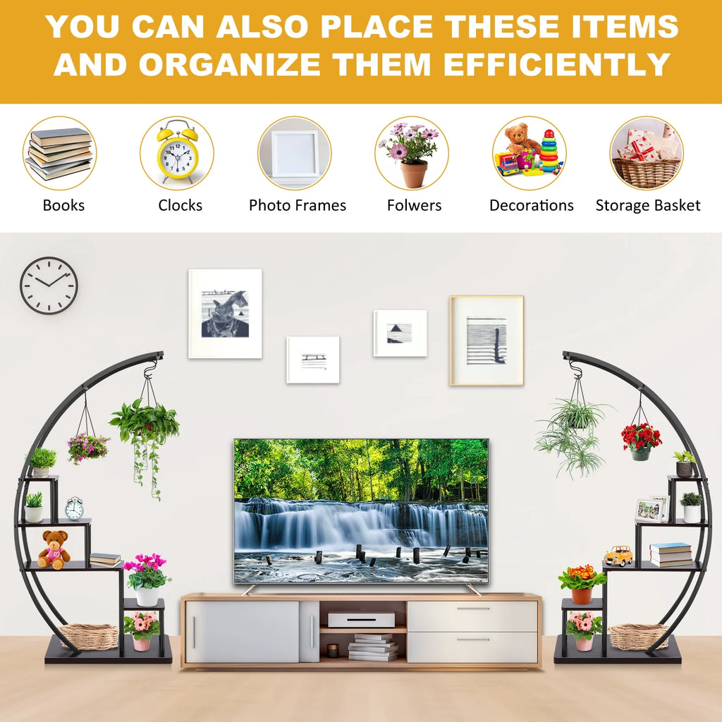 5 Tier Half Moon Shape Plant Stand with Hanging Hook V944822