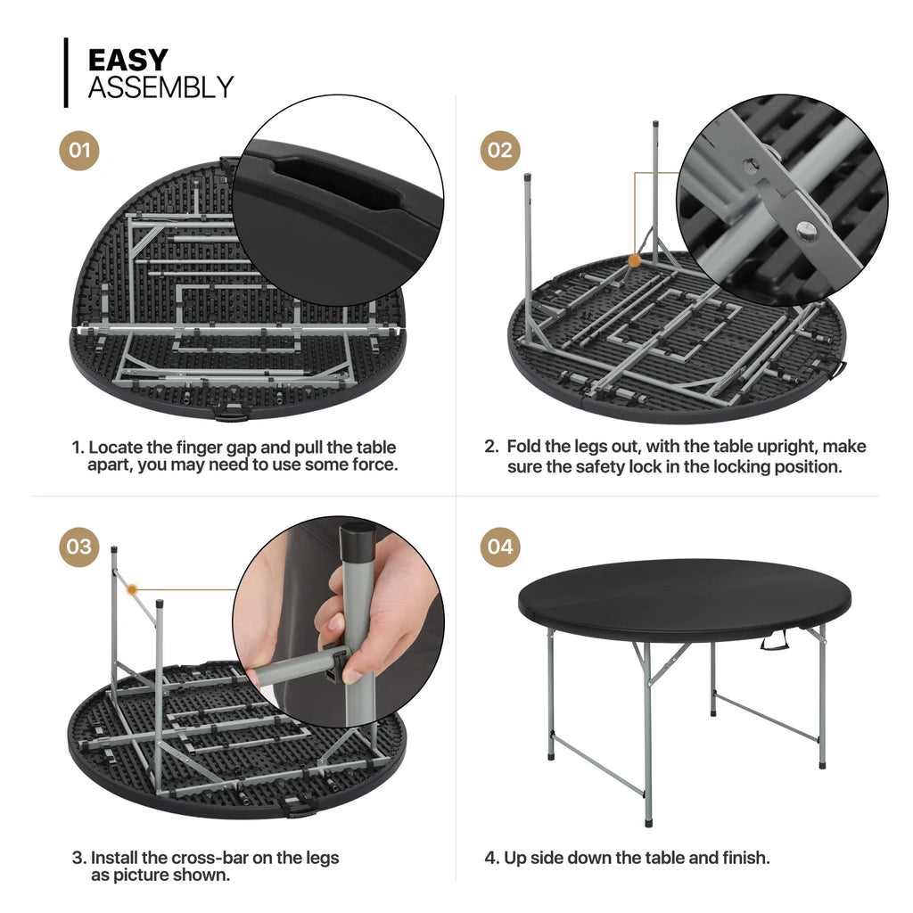 11 Pieces 4.5 Ft Round Foldable Table and Chair Set Black U10094