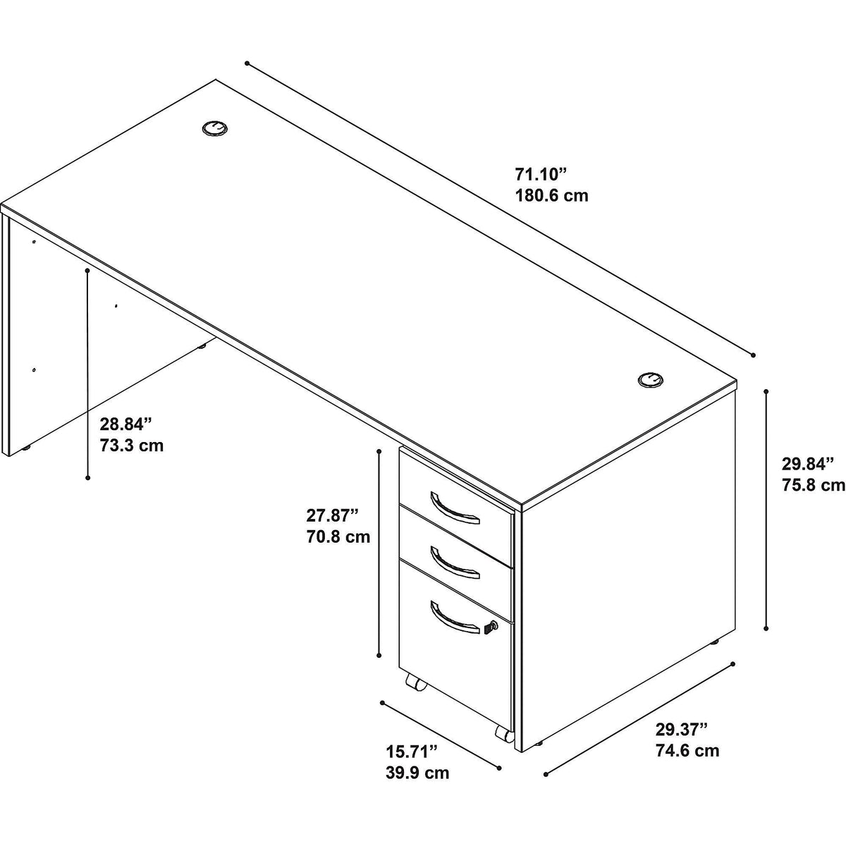 Office Desk with Mobile File Cabinet, 72w x 30D G95053